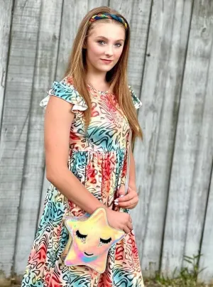 Adorable Sweetness - Retro Pattern Flutter Sleeve Dress