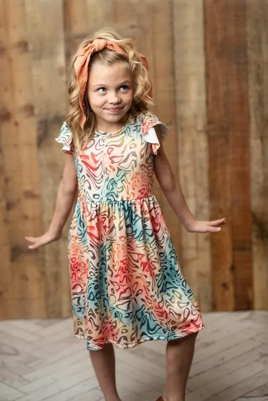 Adorable Sweetness - Retro Pattern Flutter Sleeve Dress