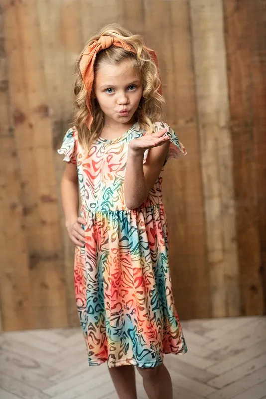Adorable Sweetness - Retro Pattern Flutter Sleeve Dress