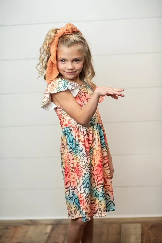 Adorable Sweetness - Retro Pattern Flutter Sleeve Dress
