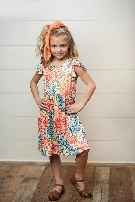 Adorable Sweetness - Retro Pattern Flutter Sleeve Dress