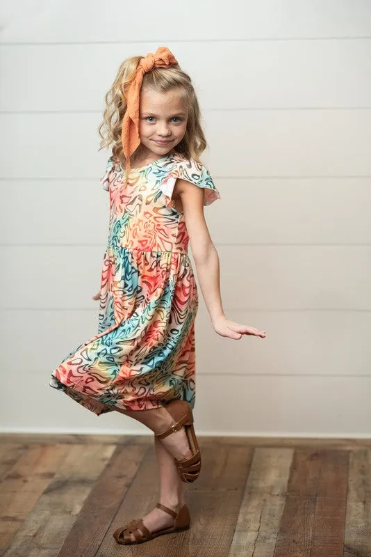 Adorable Sweetness - Retro Pattern Flutter Sleeve Dress