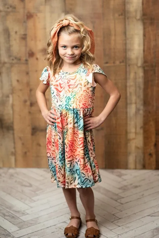 Adorable Sweetness - Retro Pattern Flutter Sleeve Dress