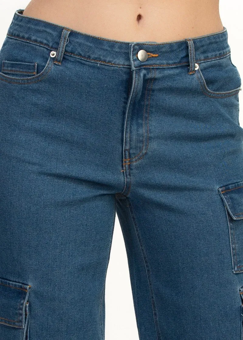 ADORE MID DENIM CARGO MID-RISE PANTS