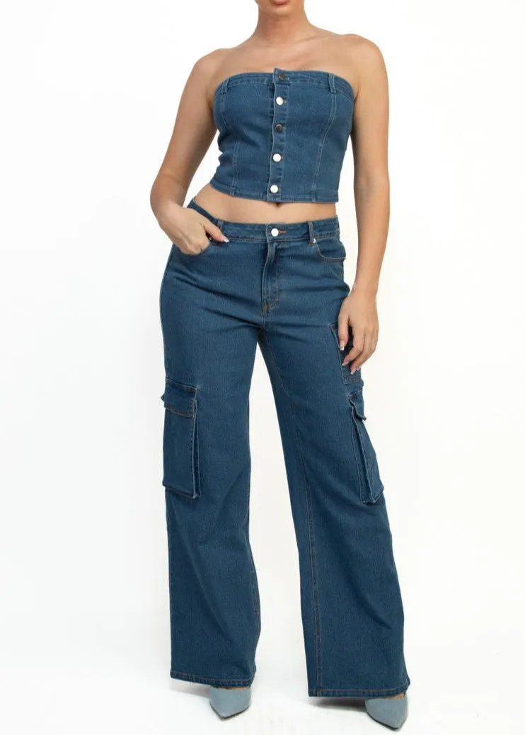 ADORE MID DENIM CARGO MID-RISE PANTS