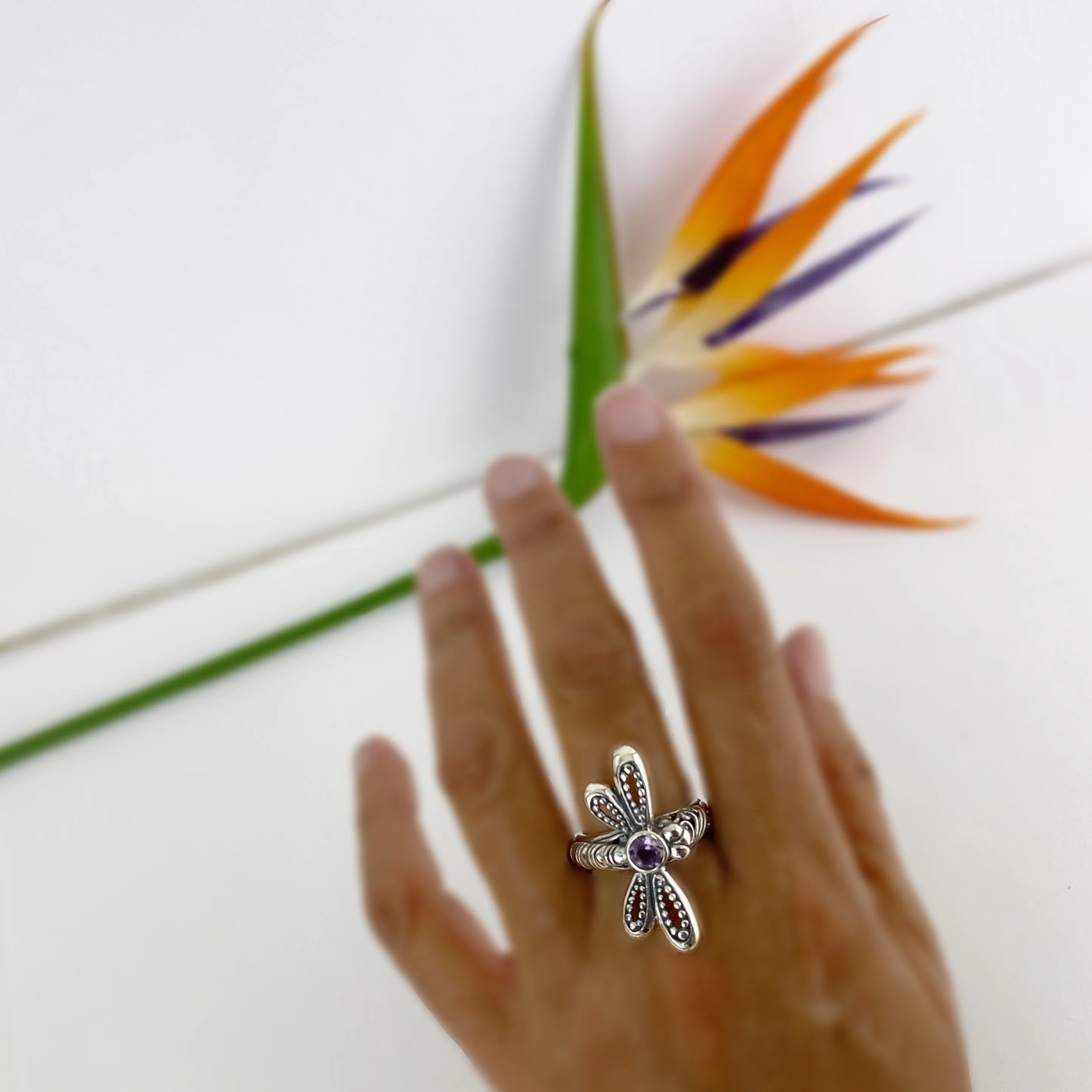 Amethyst Dragonfly Ring - VR439