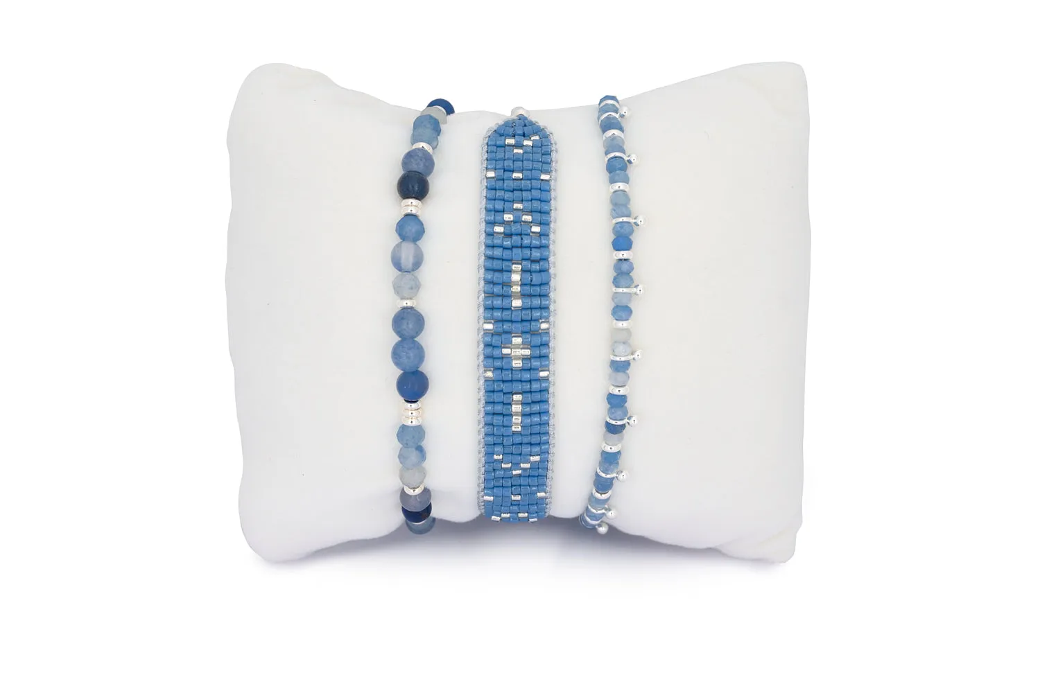 Amilla Blue Aventurine Silver Bracelet Stack