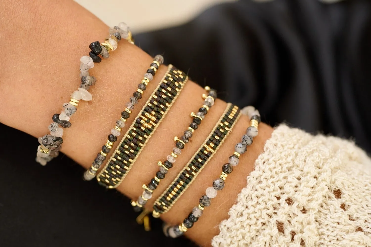 Aslan Gold & Black Beaded Friendship Bracelet