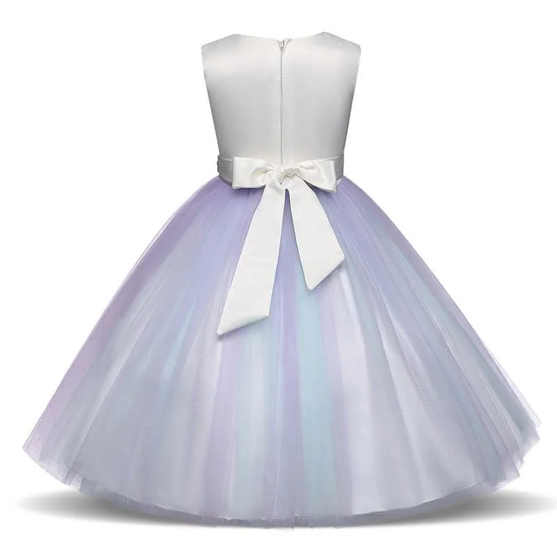 Beautiful Colorful Flower Embroidery Rhinestone-Belt Tulle Party Dress