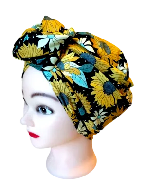 BETTY BOO WIRED TURBAN WRAP | Sunflowers | Black Polkadots