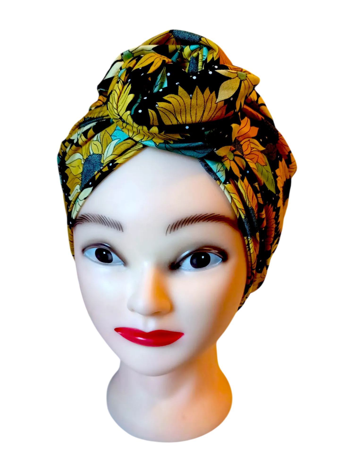 BETTY BOO WIRED TURBAN WRAP | Sunflowers | Black Polkadots