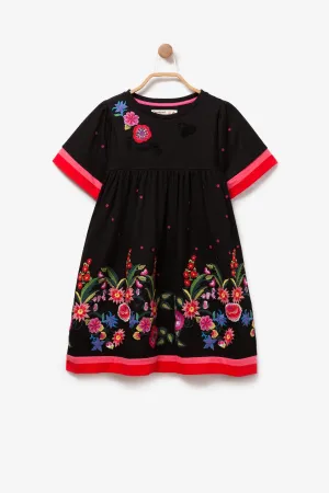 Black Dress With Floral Embroidery