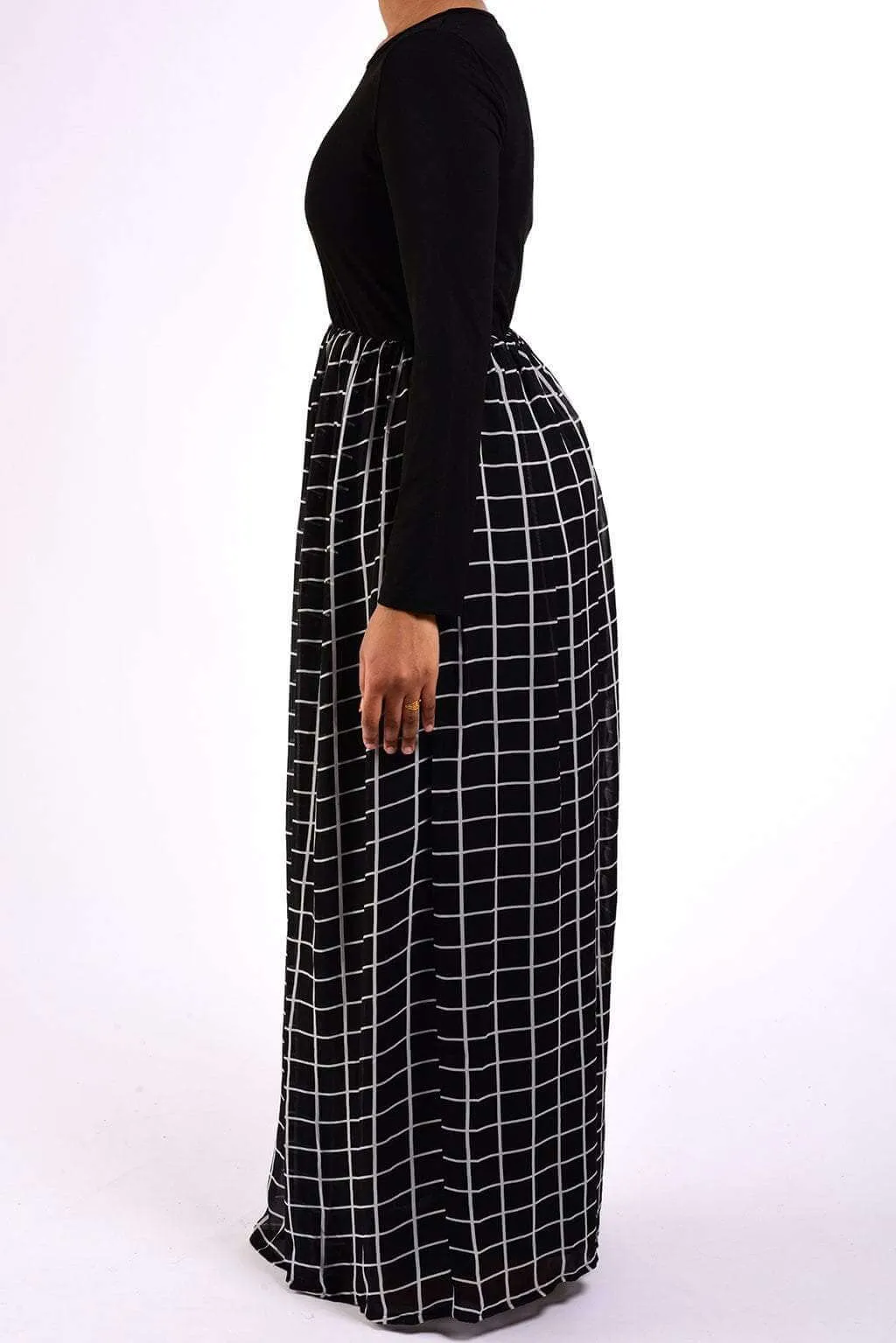 Black square print Chiffon Dress