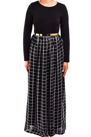Black square print Chiffon Dress