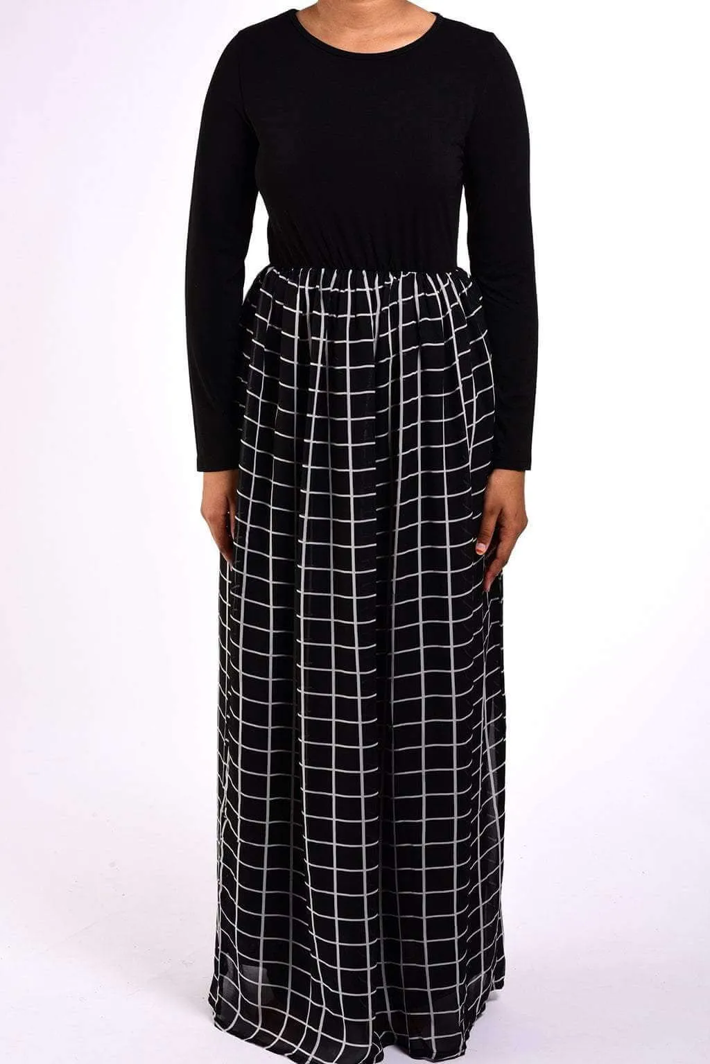 Black square print Chiffon Dress