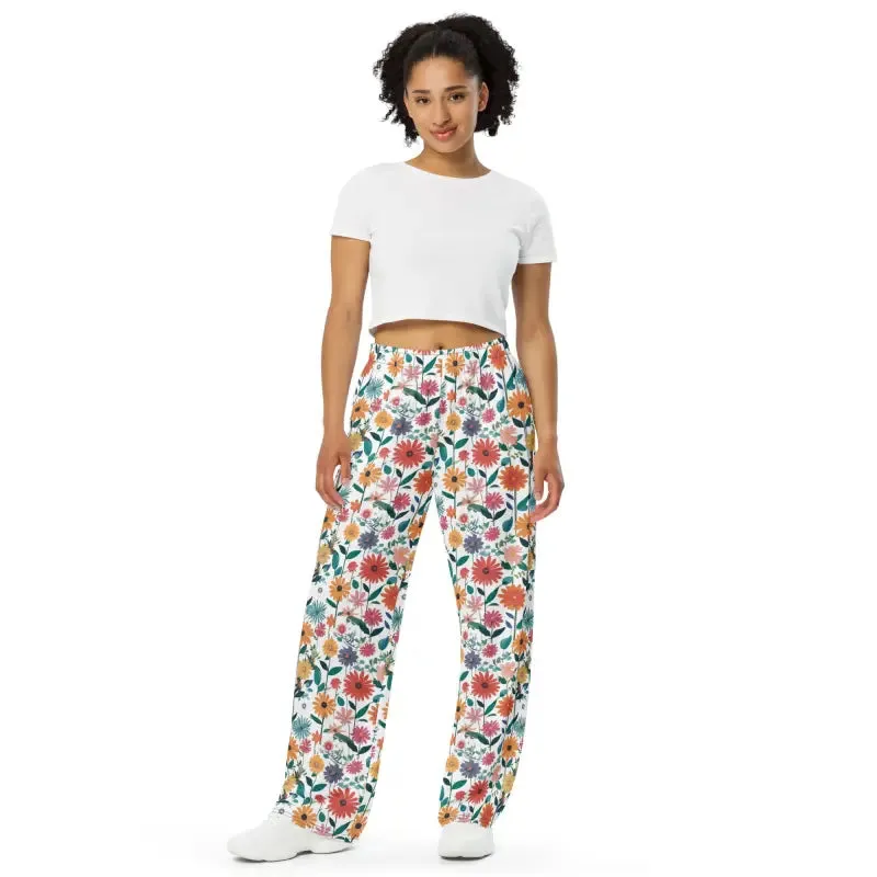 Blossom Spring Vibrant Flowers Wide Leg Pants
