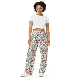 Blossom Spring Vibrant Flowers Wide Leg Pants