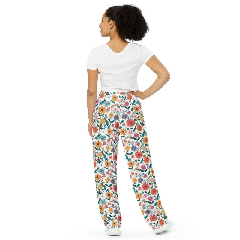 Blossom Spring Vibrant Flowers Wide Leg Pants