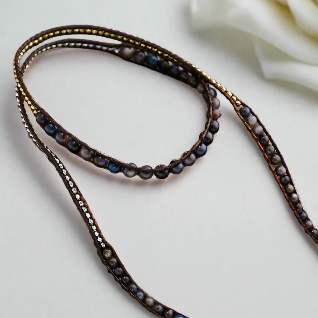 Boho Handmade Leather 5 Wraps Hematite Bracelet