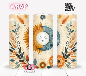 Boho Sun & Moon -  Digital tumbler wrap for 20 oz skinny straight tumbler