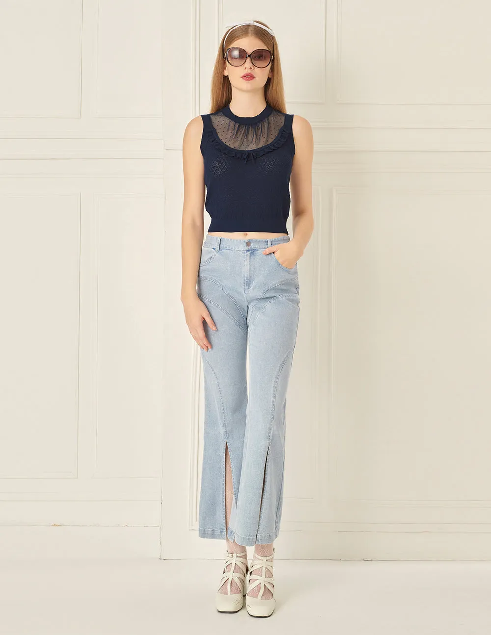 BORA AKSU Light Blue Versatile Jeans With Arc Splicing Design And Slits