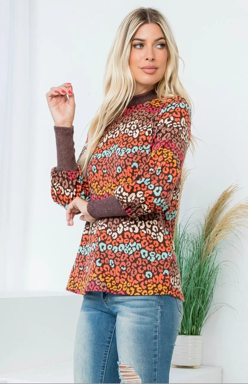Brown Multi Leopard Hacci Top