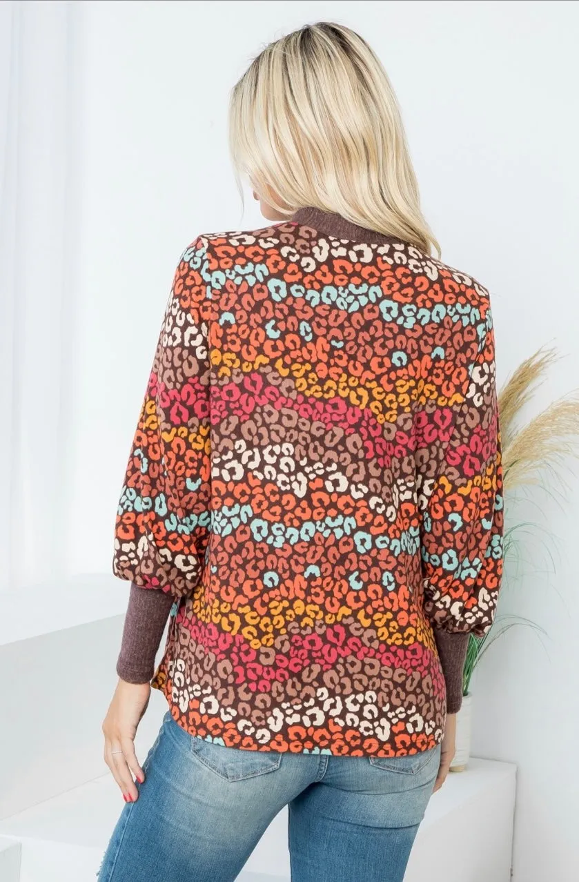 Brown Multi Leopard Hacci Top