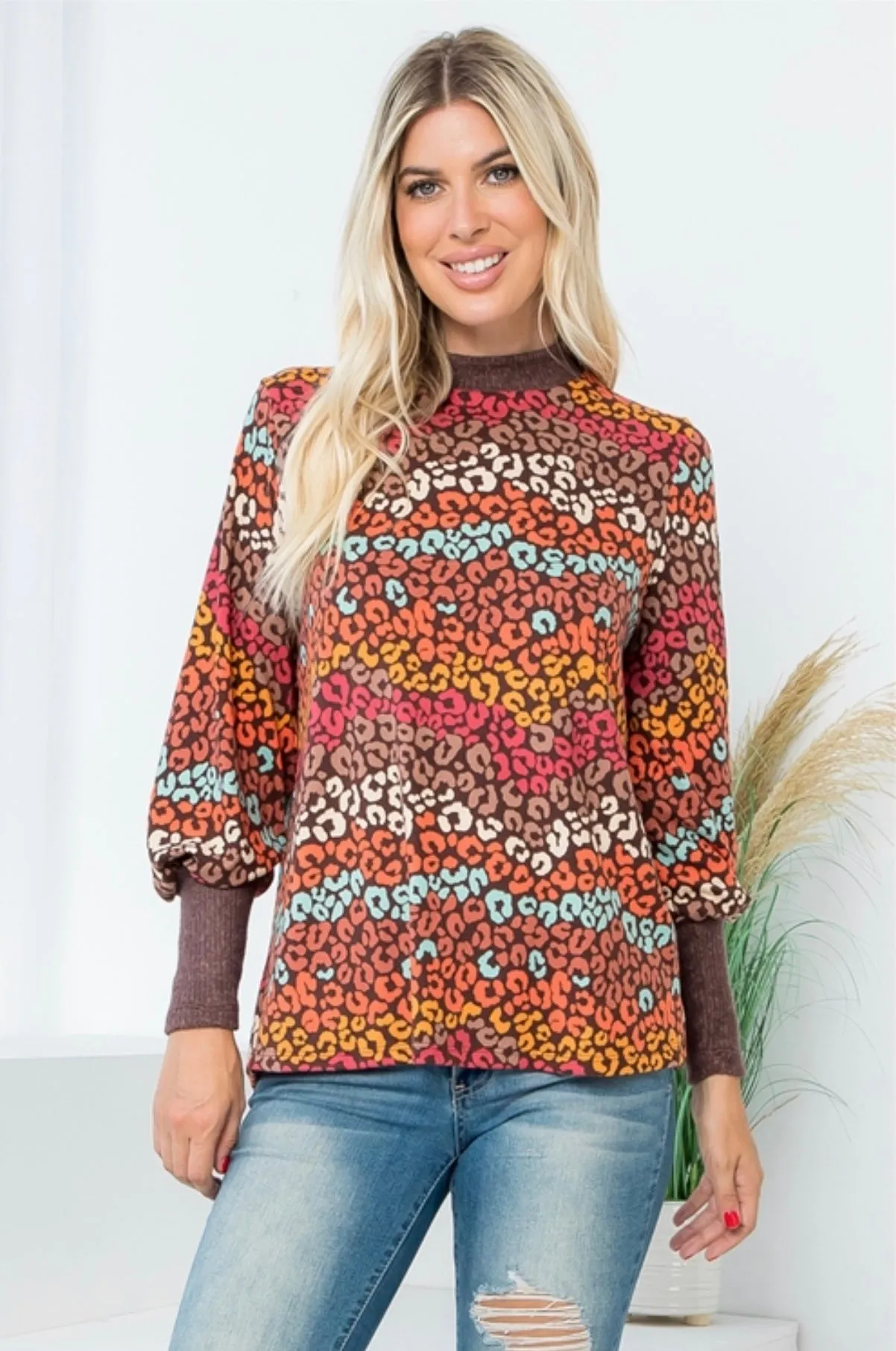 Brown Multi Leopard Hacci Top