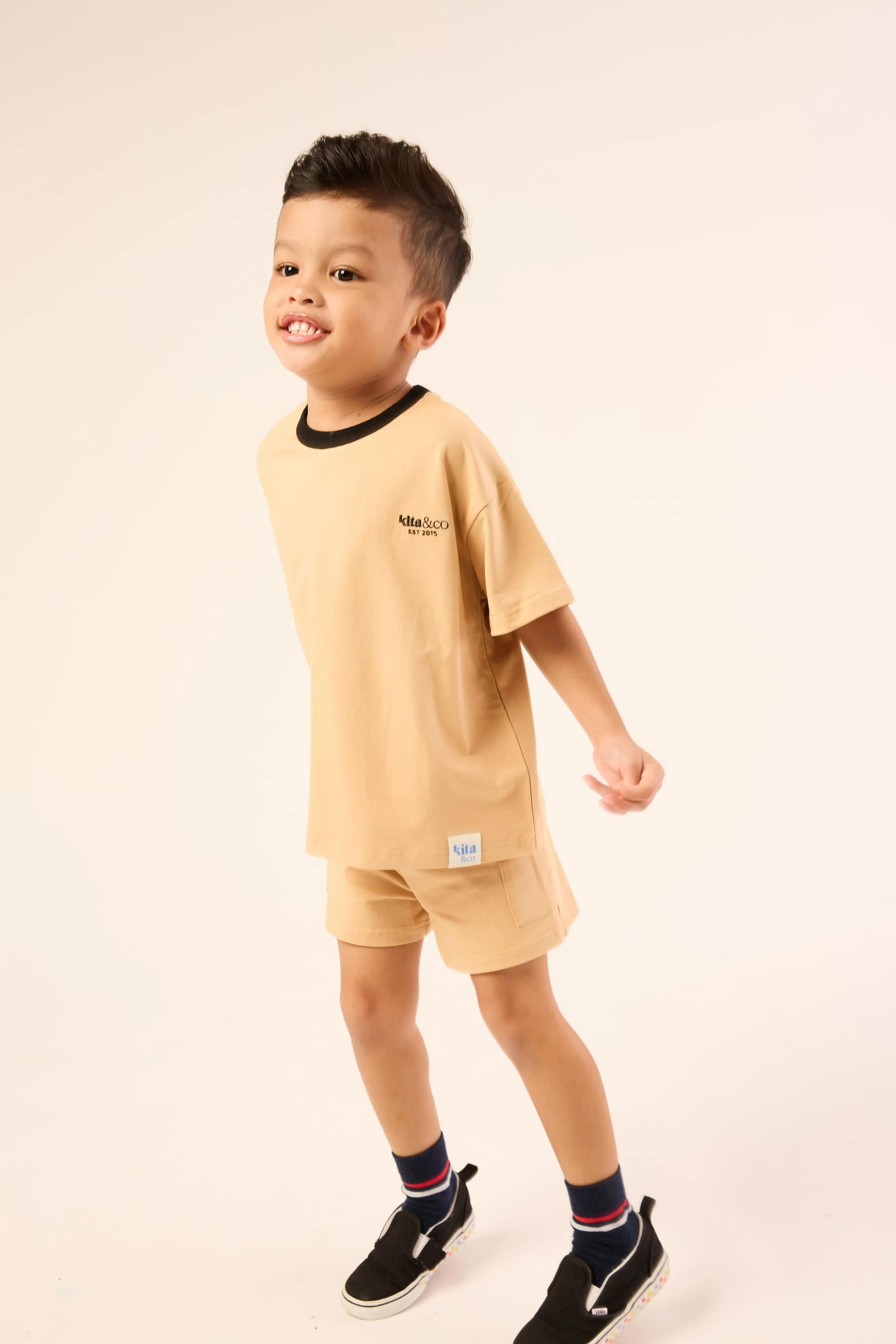 Camel Brown Comfy Ribbed Collar T-Shirt - Kids