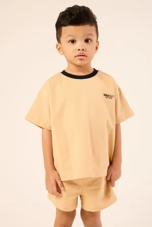 Camel Brown Comfy Ribbed Collar T-Shirt - Kids