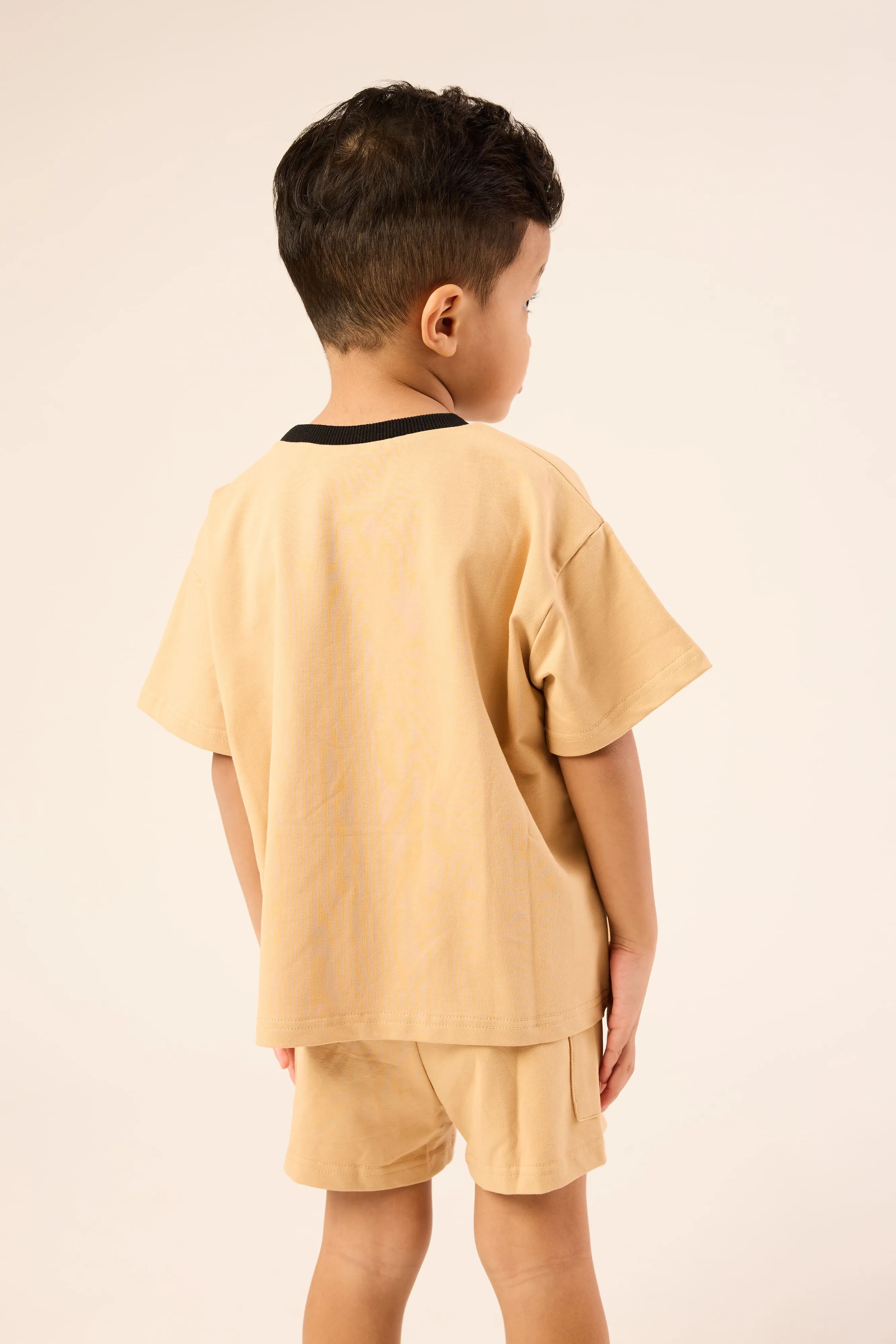 Camel Brown Comfy Ribbed Collar T-Shirt - Kids