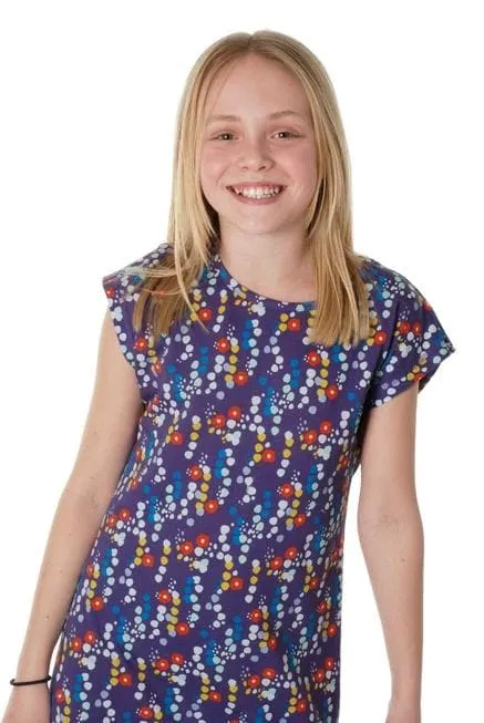 Cap Sleeve Dress: Small Flower Purple