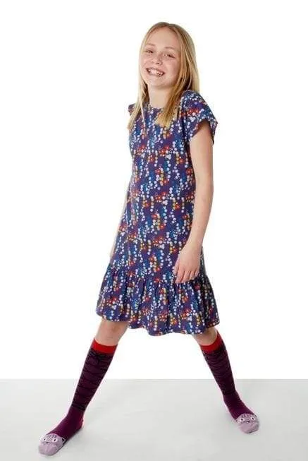 Cap Sleeve Dress: Small Flower Purple