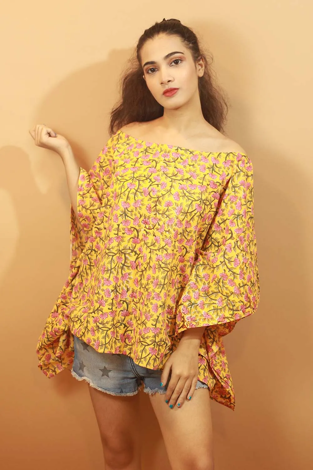 Chrome Florals Sanganeri Kaftan Top