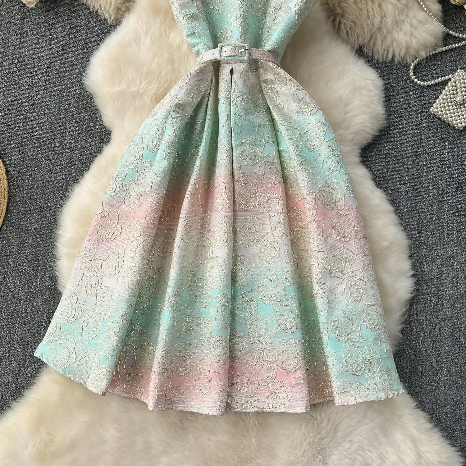Colorful Carved Jacquard Sleeveless Dress