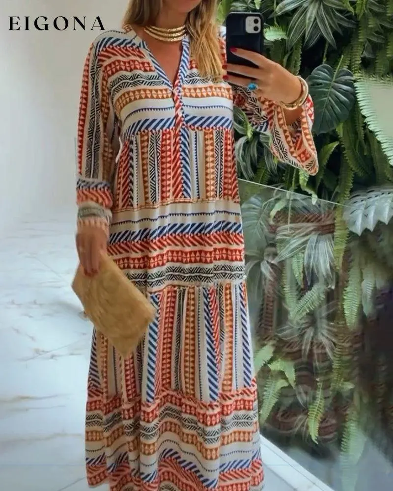 Colorful geometric print V-neck dress