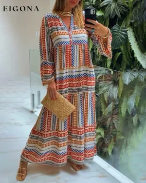 Colorful geometric print V-neck dress