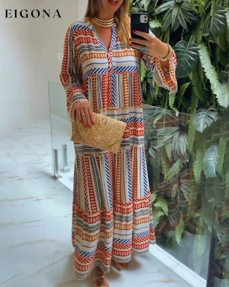 Colorful geometric print V-neck dress