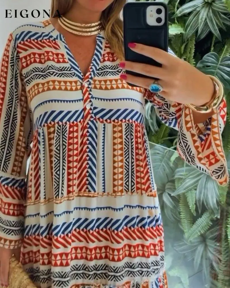 Colorful geometric print V-neck dress