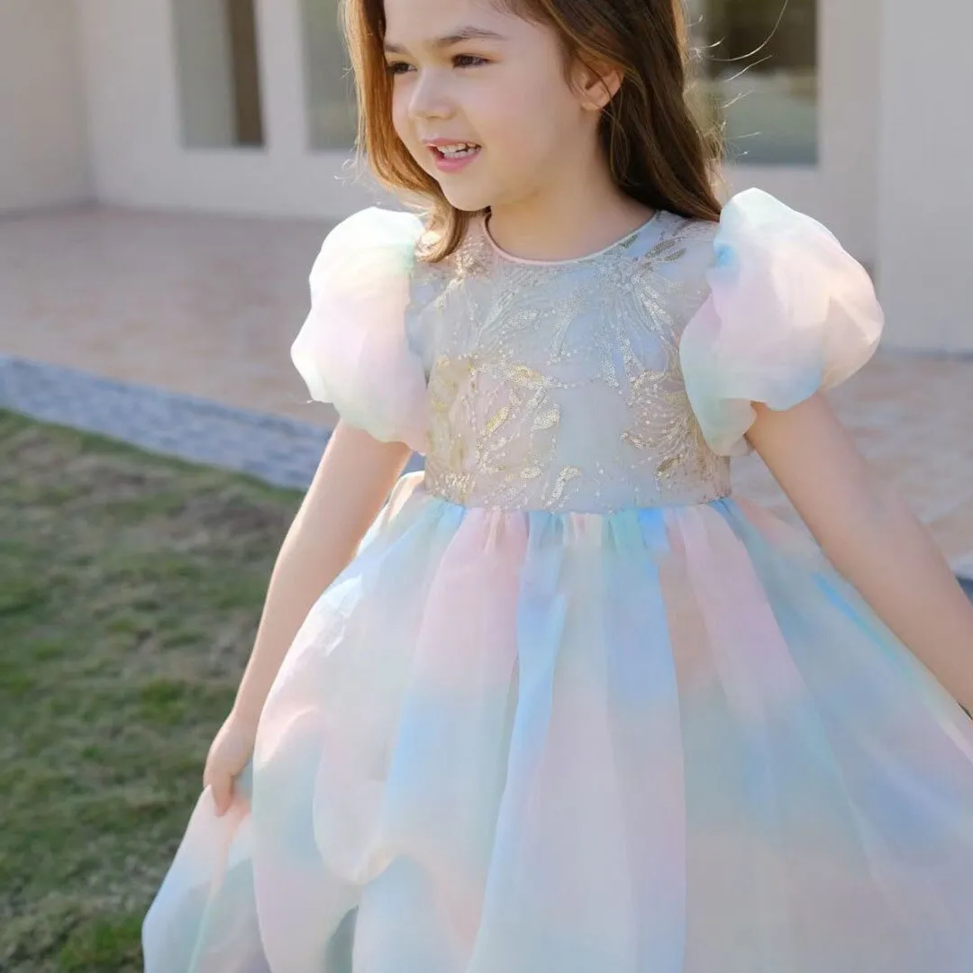 Colorful Patchwork Kids Girls Princess Party Dress