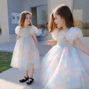 Colorful Patchwork Kids Girls Princess Party Dress