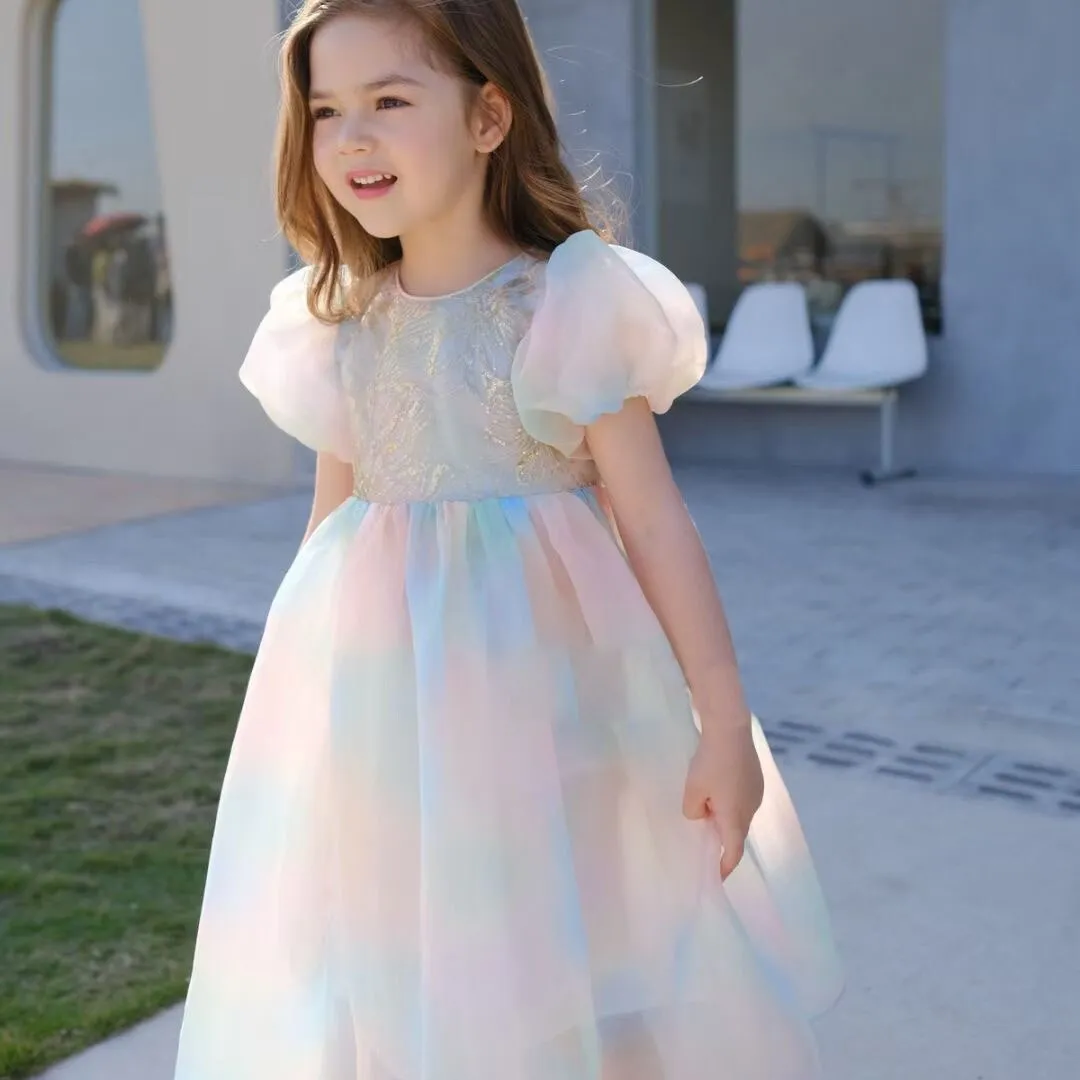 Colorful Patchwork Kids Girls Princess Party Dress