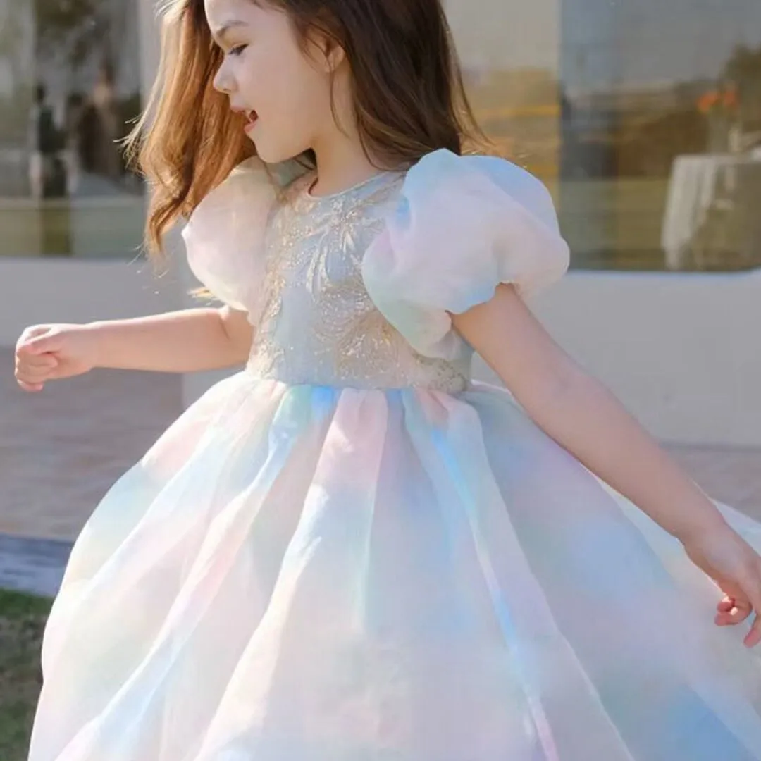 Colorful Patchwork Kids Girls Princess Party Dress