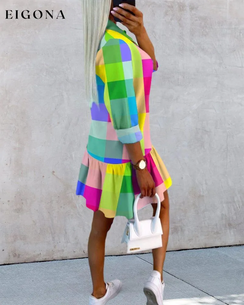 Colorful plaid print shirt dress
