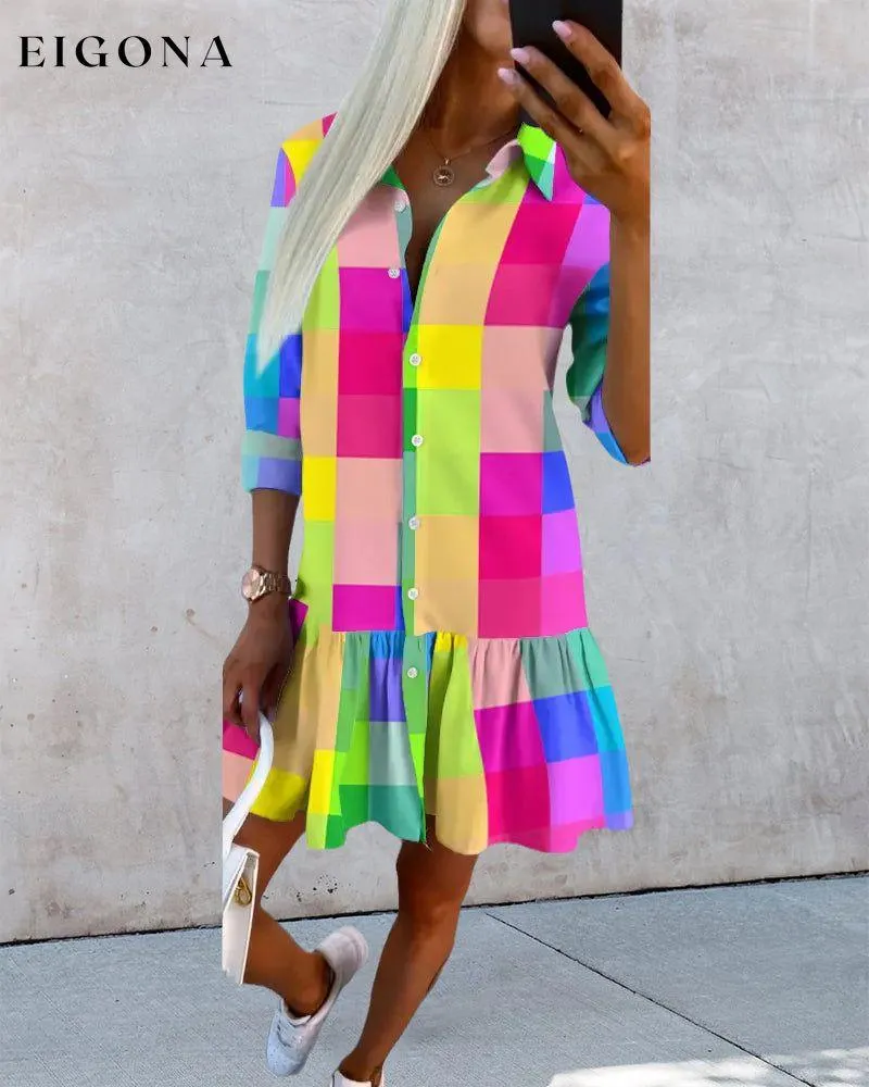 Colorful plaid print shirt dress