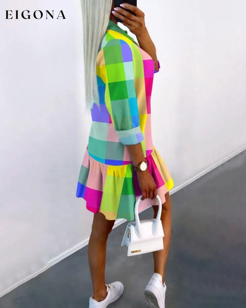 Colorful plaid print shirt dress
