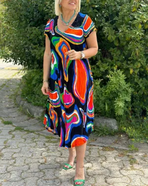 Colorful printed casual dress