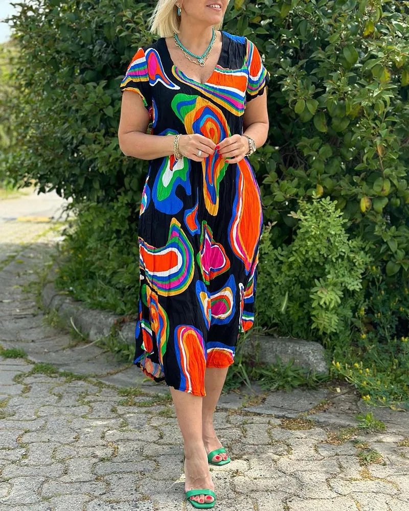 Colorful printed casual dress