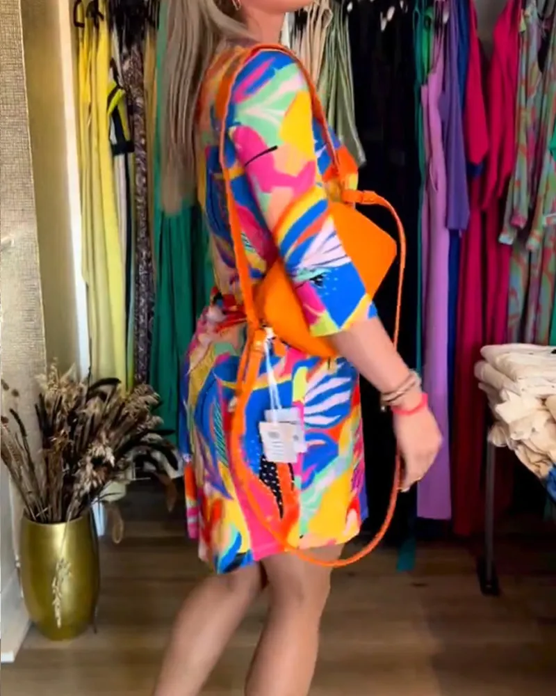 Colorful printed v-neck dress