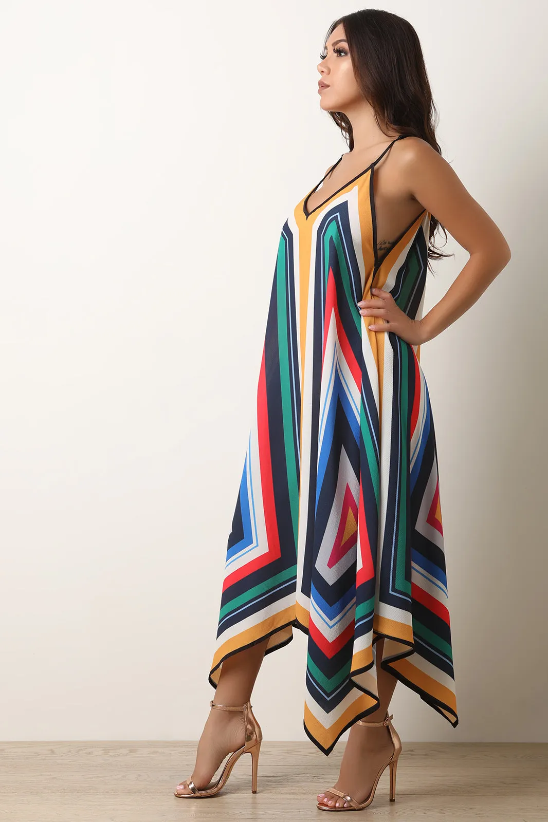 Colorful Striped Sharkbite Maxi Dress